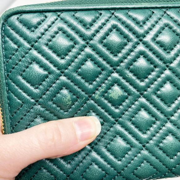 Tory Burch Jewel Tone Green Leather Zip Around Wallet Many Card Slots VGUC - Picture 7 of 8